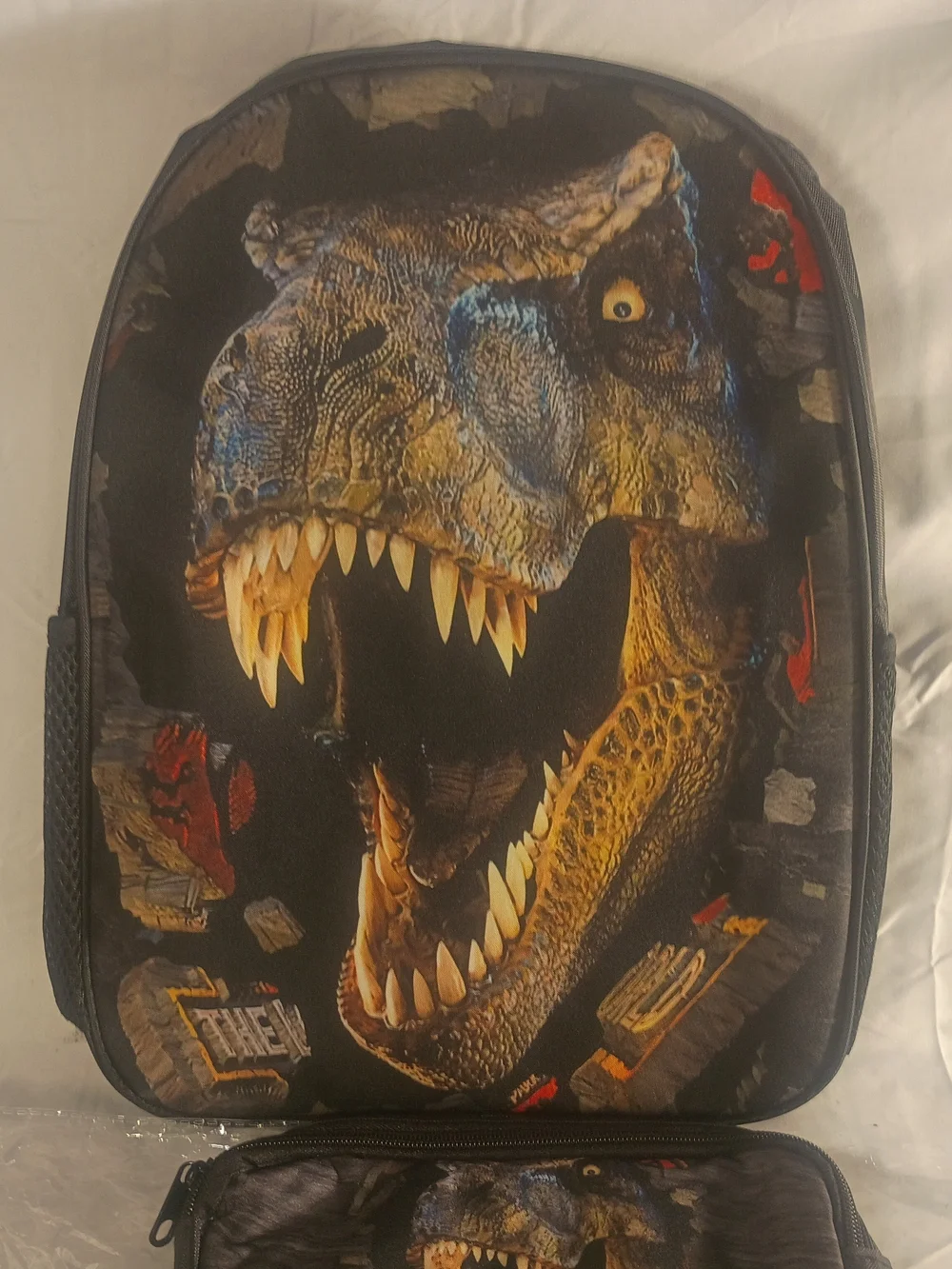 Dinosaur Graphic Backpack with Large T-Rex Print - Black/Brown
